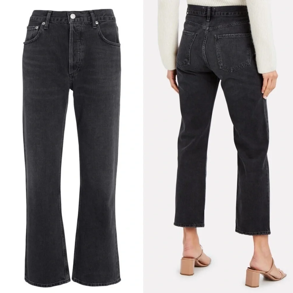 Agolde- Ripley Straight-Leg Jeans High Rise Black Photogram Size 25 Ankle Crop